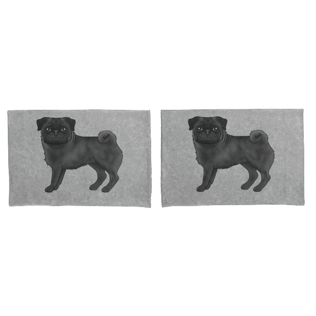 Schwarzer Mops Hund Niedlich Cartoon Illustration  Kissenbezug (Vorderseite-Set)