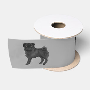 Schwarzer Mops Hund Niedlich Cartoon Illustration Satinband