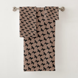 Schwarzer Mops Hund Silhouttes auf Khaki Beige Badhandtuch Set