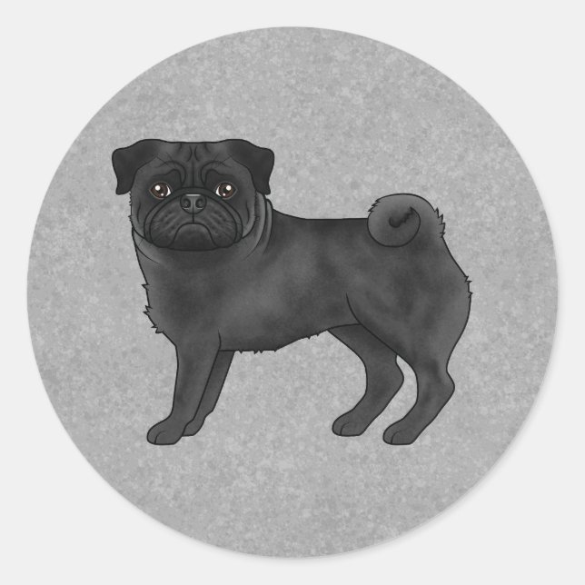 Schwarzer Mops Hund Stehend Niedlicher Cartoon Ill Runder Aufkleber (Vorderseite)