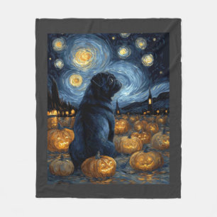 Schwarzer Mops-Hund von Van Gogh Sternennacht Hall Fleecedecke