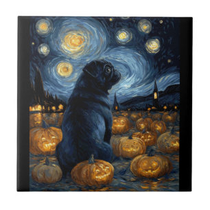 Schwarzer Mops-Hund von Van Gogh Sternennacht Hall Fliese
