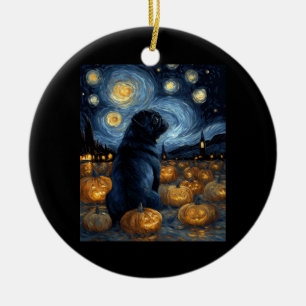Schwarzer Mops Hund von van gogh Sternennacht Hall Keramik Ornament
