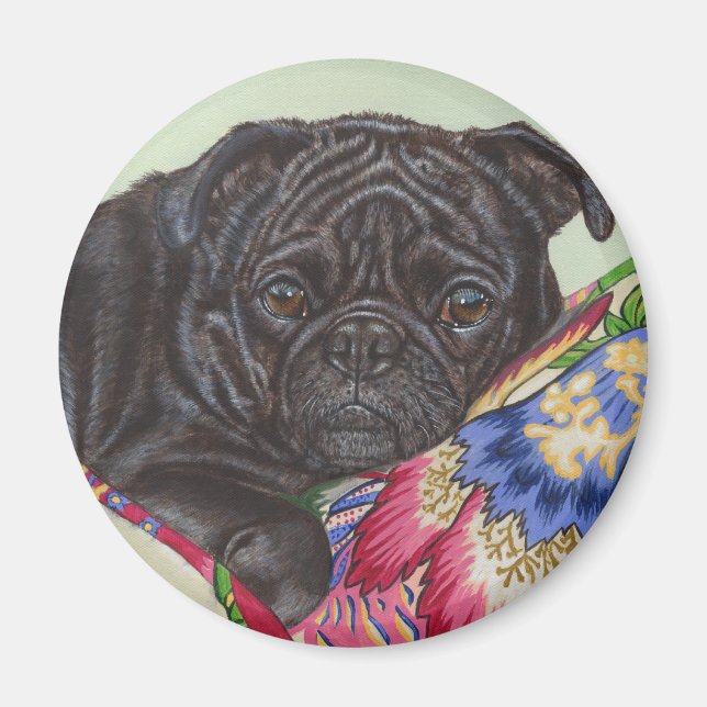 Schwarzer Mops Hundekunst Magnet (Vorne)