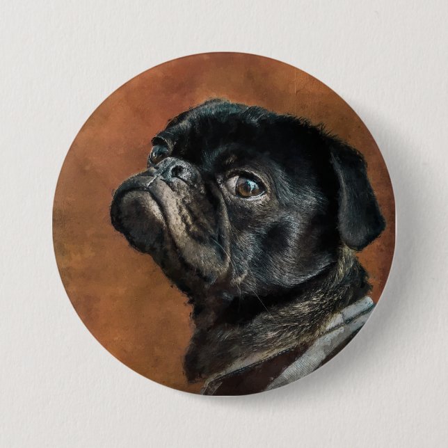 Schwarzer Mops Hundeschicht Button (Vorderseite)