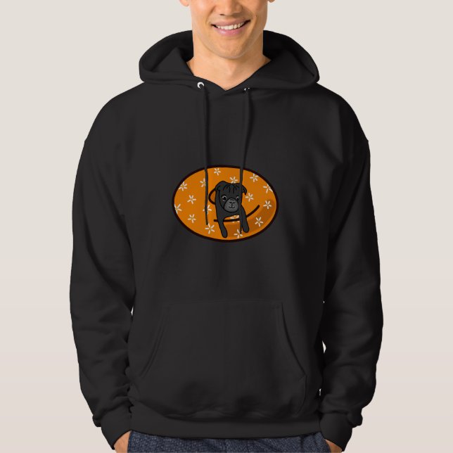 Schwarzer Mops im Orange Inner Tube Classic T - Sh Hoodie (Vorderseite)