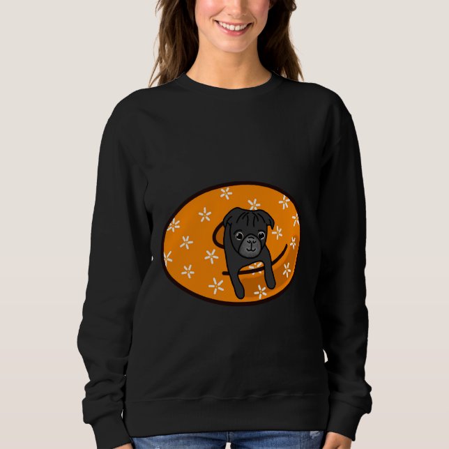 Schwarzer Mops im Orange Inner Tube Classic T - Sh Sweatshirt (Vorderseite)