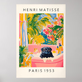 Schwarzer Mops in Badewanne Kunst Druck Lustiger H Poster