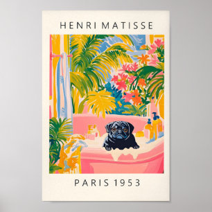 Schwarzer Mops in der Badewanne, schönes Poster fü