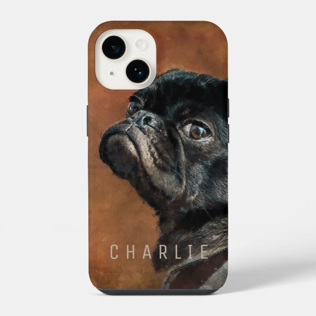 Schwarzer Mops iPhone 14 Hülle (Rückseite)