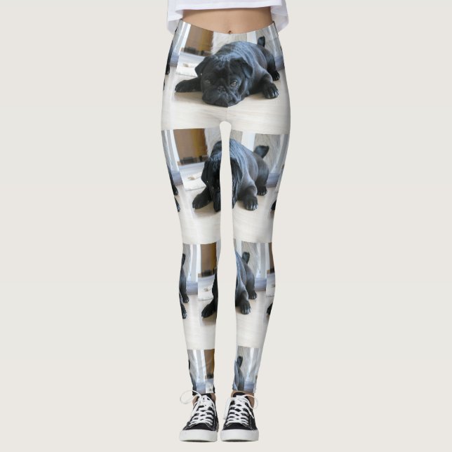 Schwarzer Mops Leggings (Vorderseite)