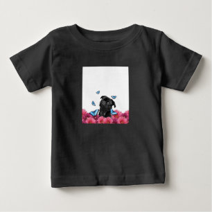 Schwarzer Mops mit blauen Schmetterlingen und Gerb Baby T-shirt