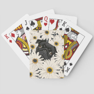 Schwarzer Mops mit Daisy-Blume Spielkarten