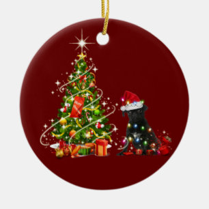 Schwarzer Mops mit Hutschuh Weihnachten Keramik Ornament