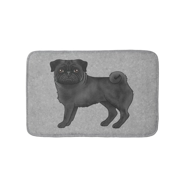 Schwarzer Mops Mops Zucht Hund Cartoon Illustratio Badematte (Vorderseite)