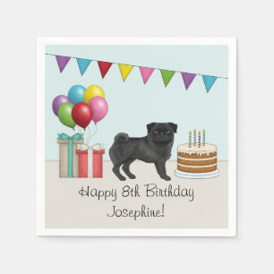 Schwarzer Mops Niedlich Cartoon Hund farbenfroh Ge Serviette