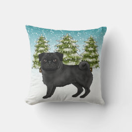 Schwarzer Mops Niedlicher Cartoon Dog Schneewald Kissen