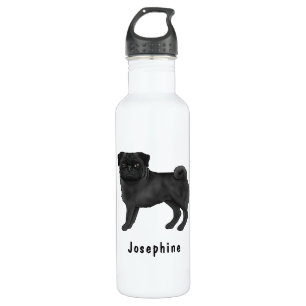 Schwarzer Mops Niedlicher Cartoon Hund mit Individ Edelstahlflasche