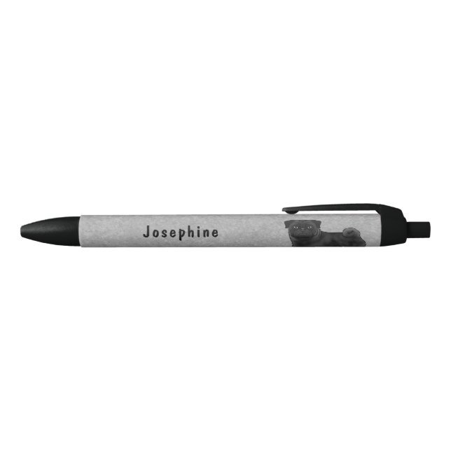Schwarzer Mops Niedlicher Cartoon Hund mit Individ Kugelschreiber (Oberseite)