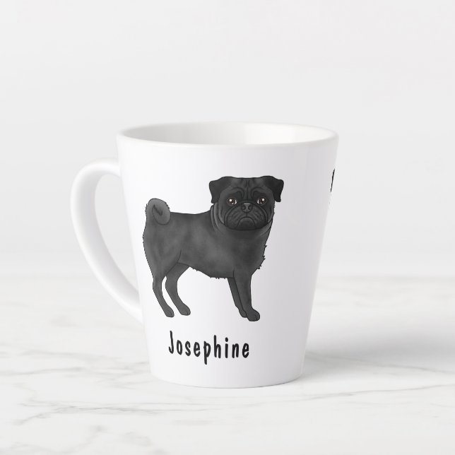 Schwarzer Mops Niedlicher Cartoon Hund mit Individ Milchtasse (Linke Ecke)