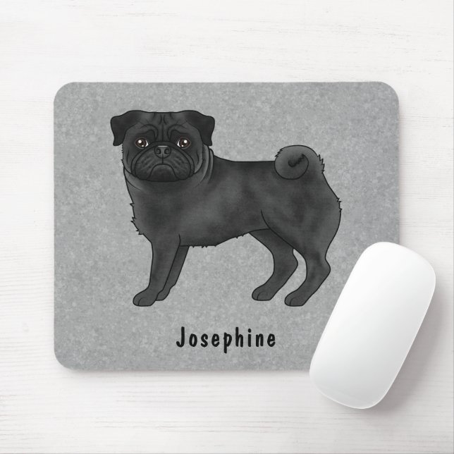 Schwarzer Mops Niedlicher Cartoon Hund mit Individ Mousepad (Mit Mouse)