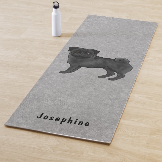 Schwarzer Mops Niedlicher Cartoon Hund mit Individ Yogamatte (Beispiel)