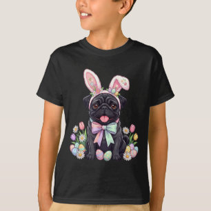 Schwarzer Mops-Osterhase-Eier süße Frühlingsblumen T-Shirt