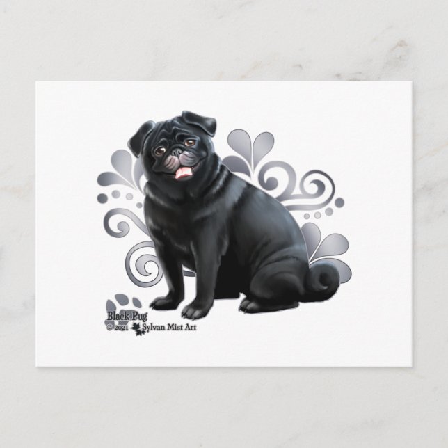 Schwarzer Mops Postkarte (Vorderseite)