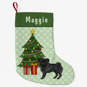 Schwarzer Mops süßer Cartoon-Hund mit einem Weihna Kleiner Weihnachtsstrumpf