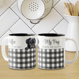 Schwarzer Mops Wasserfarbe Kariert Weißer Hund Zweifarbige Tasse
