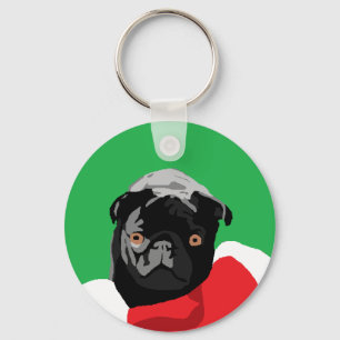 Schwarzer Mops Weihnachten Schlüsselanhänger