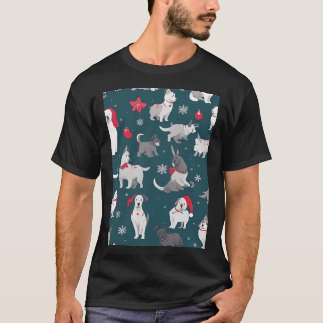 schwarzer Mops Weihnachten T-Shirt (Vorderseite)
