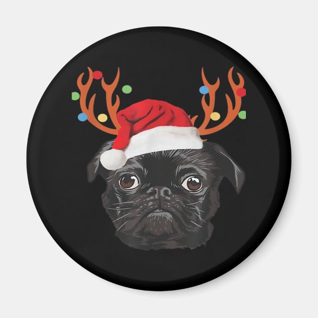 Schwarzer Mops Weihnachtsmann Weihnachtsmann Weihn Magnet (Vorne)