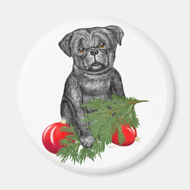 Schwarzer Mops Welpe Adventure Weihnachten Kunst Magnet (Vorne)