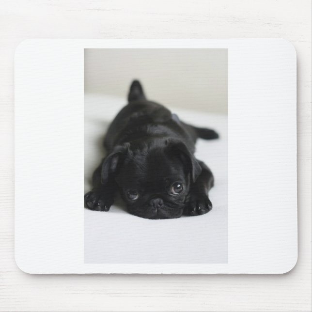 Schwarzer Mops Welpe Mousepad (Vorne)
