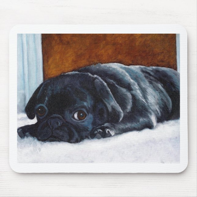 Schwarzer Mops-Welpe Mousepad (Vorne)