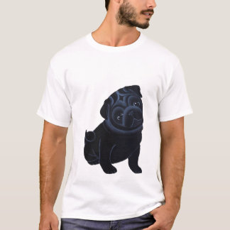 Schwarzer Mops-Welpen-T - Shirt