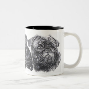 Schwarzer Mops Zweifarbige Tasse