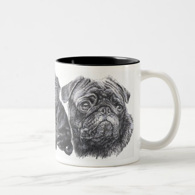 Schwarzer Mops Zweifarbige Tasse (Rechts)