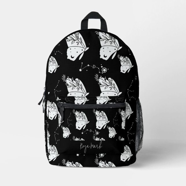 Schwarzer Moth Butterfly Muster gedruckter Rucksac Bedruckter Rucksack (Vorderseite)
