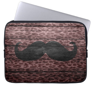 Schwarzer Mustache auf braunem Leopard Laptopschutzhülle