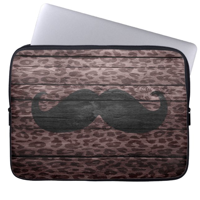 Schwarzer Mustache auf braunem Leopard Laptopschutzhülle (Vorderseite)