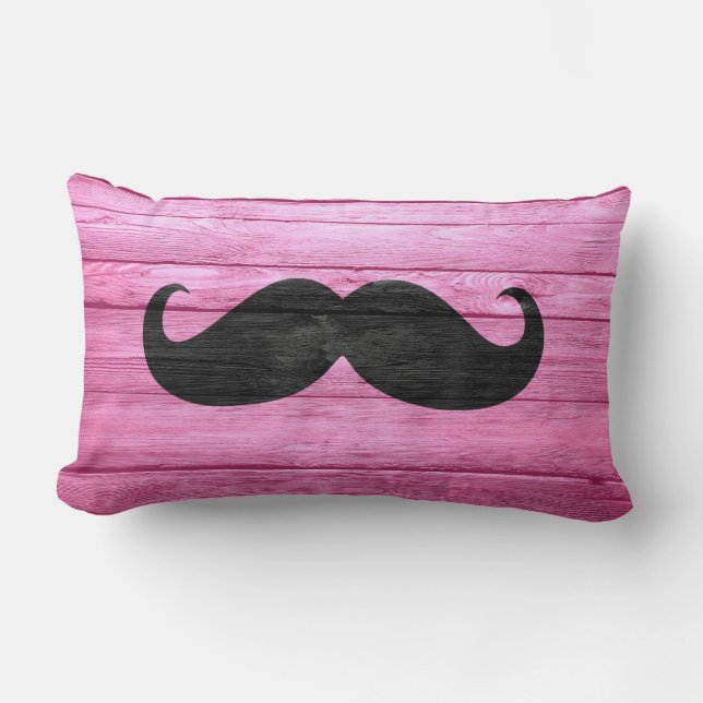 Schwarzer Mustache auf rosa Holz Lendenkissen (Vorderseite)