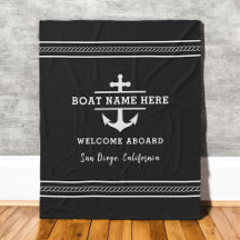 Schwarzer nautischer Bootsname Willkommen an Bord