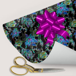 Schwarzer Neon Glow Xmas Poinsettia Ornament Geschenkpapier
