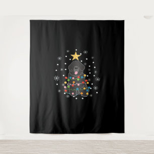 Schwarzer Newfie Neufundländer Hund Weihnachtsbaum Wandteppich