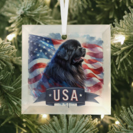Schwarzer Newfie Patriot  Ornament Aus Glas