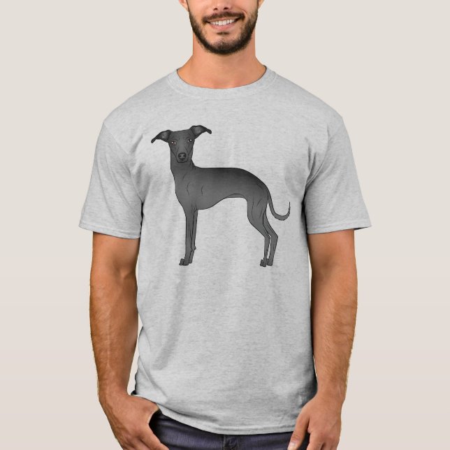 Schwarzer Niedlicher Grauhund T-Shirt (Vorderseite)