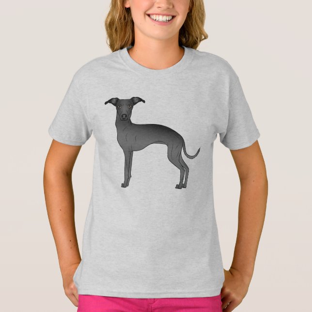 Schwarzer Niedlicher Grauhund T-Shirt (Vorderseite)
