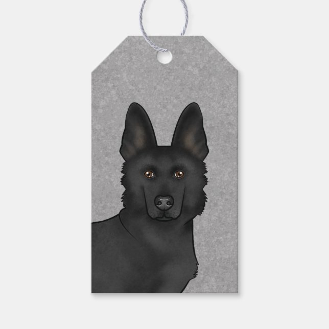 Schwarzer Niedlicher Hund Kopf Nah-grau Geschenkanhänger (Vorderseite)